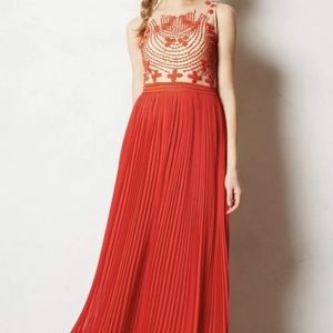 Anthropology long red detailed dress